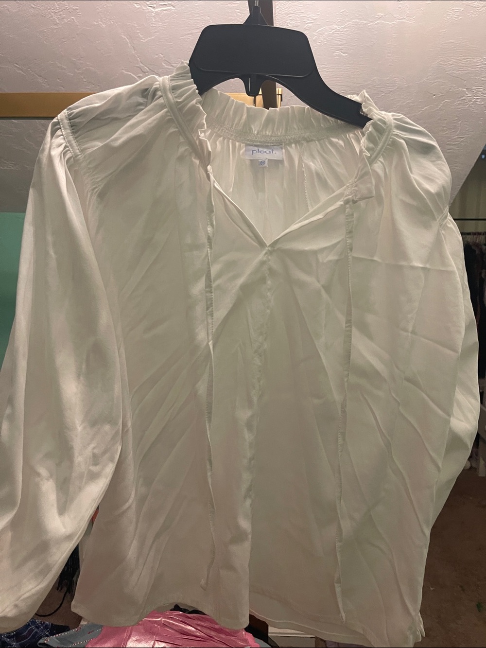 Pleat White Ruffle-Neck Girls' Blouse